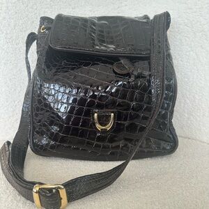 Croc-Embossed Leather Crossbody Bag